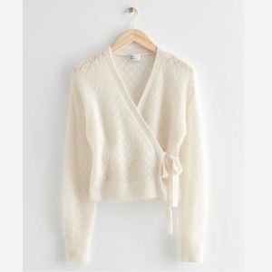 & Other Stories Pointelle Knit Wrap Cardigan Sweater Cream Small